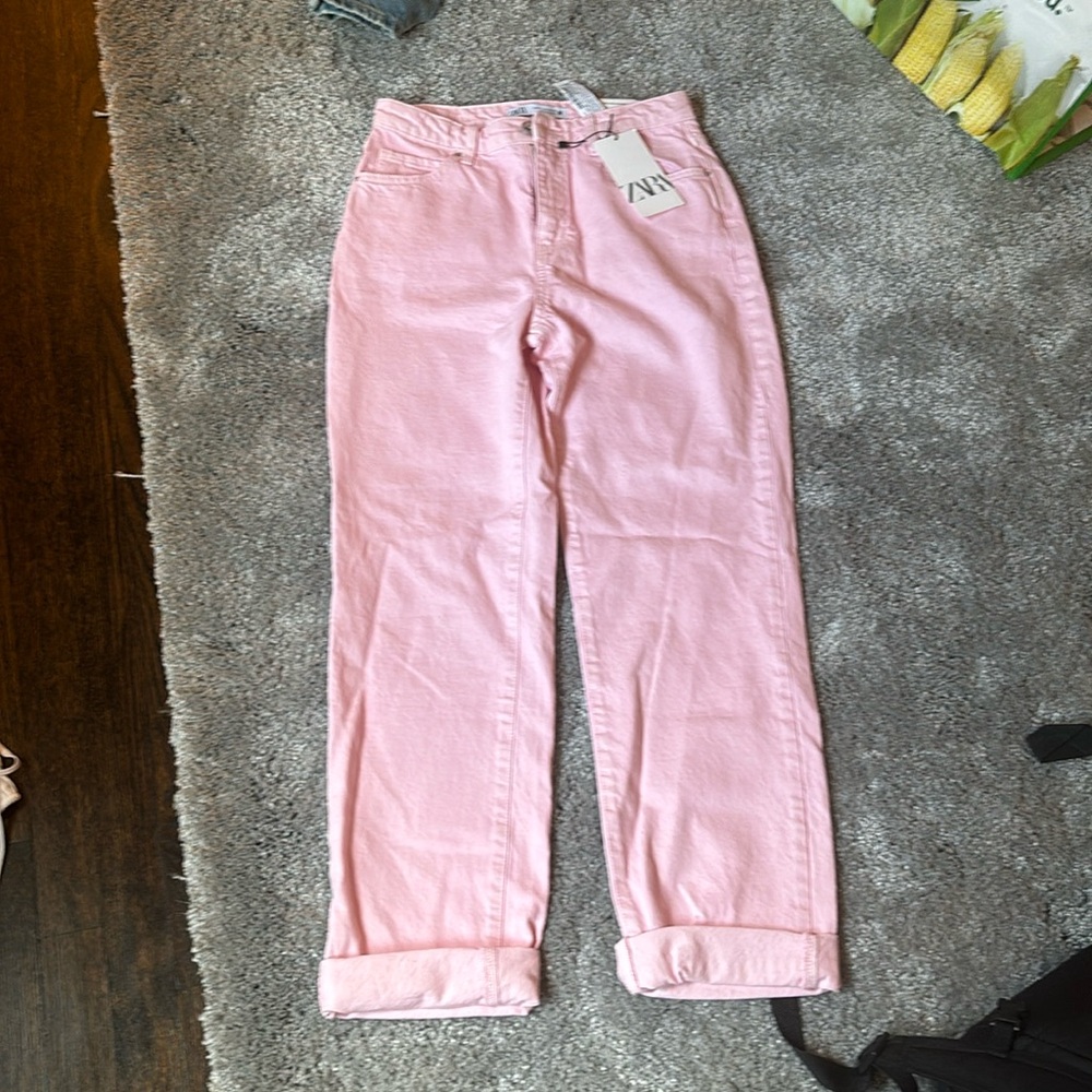 High rise straight pink Jean